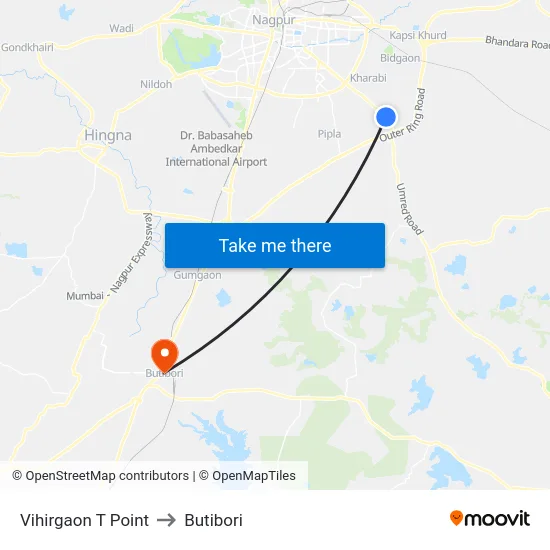 Vihirgaon T Point to Butibori map