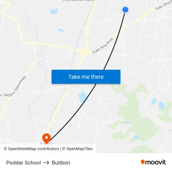 Poddar School to Butibori map