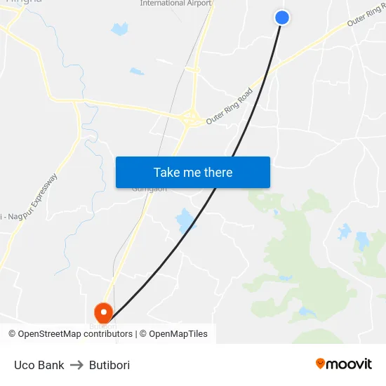 Uco Bank to Butibori map