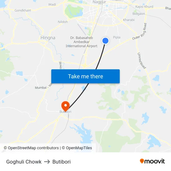 Goghuli Chowk to Butibori map