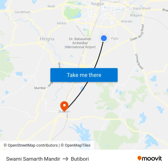 Swami Samarth Mandir to Butibori map