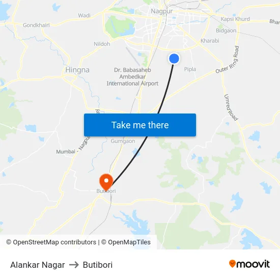 Alankar Nagar to Butibori map