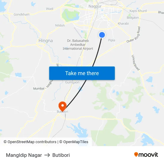 Mangldip Nagar to Butibori map