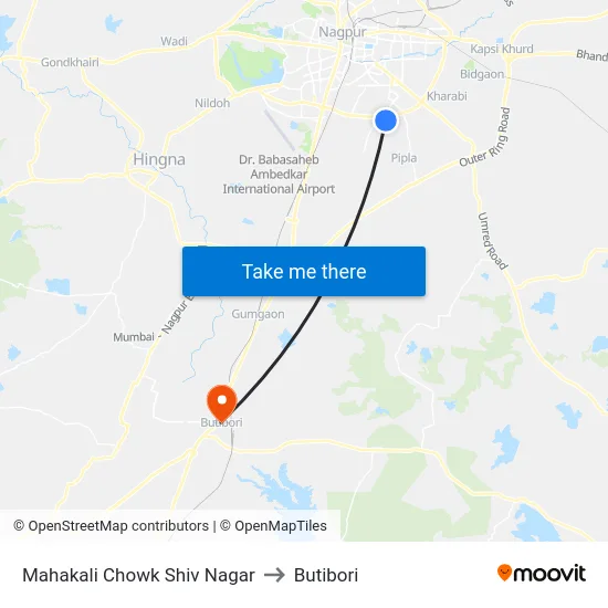Mahakali Chowk Shiv Nagar to Butibori map