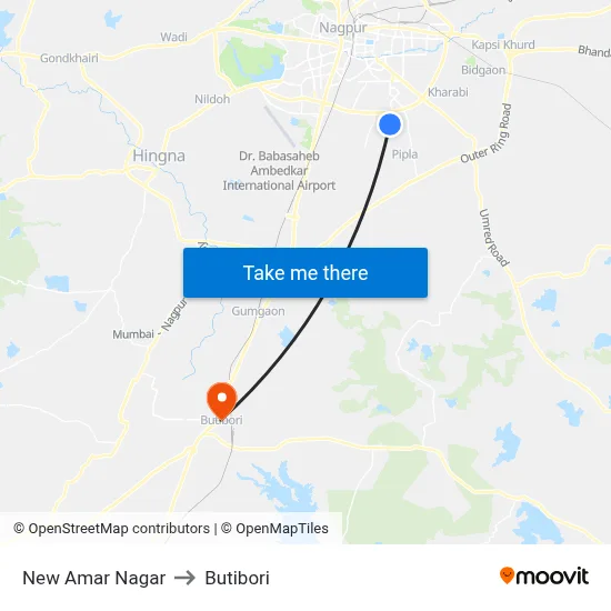 New Amar Nagar to Butibori map