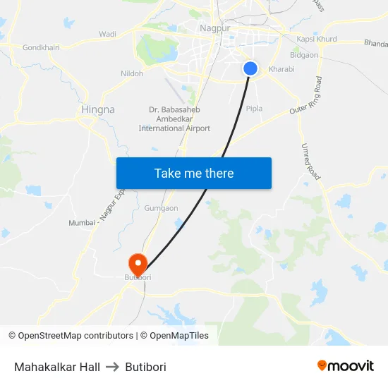 Mahakalkar Hall to Butibori map