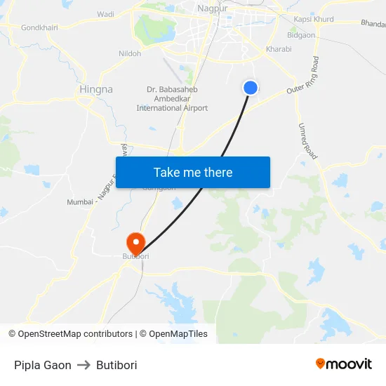 Pipla Gaon to Butibori map