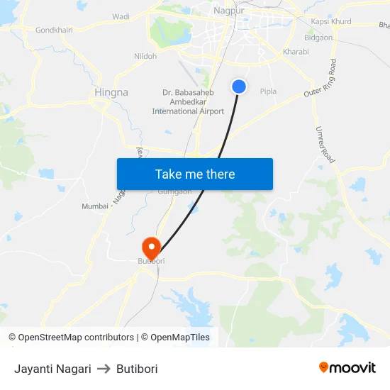 Jayanti Nagari to Butibori map