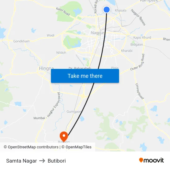 Samta Nagar to Butibori map