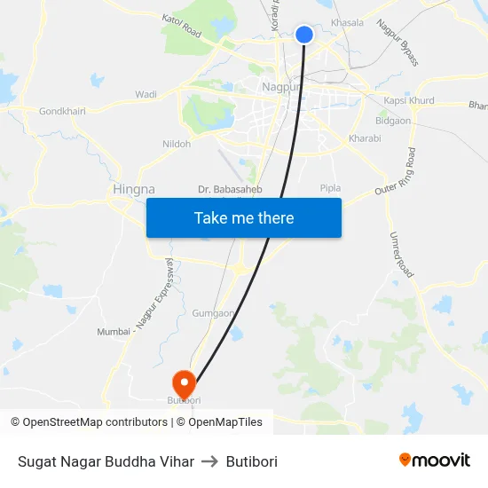 Sugat Nagar Buddha Vihar to Butibori map