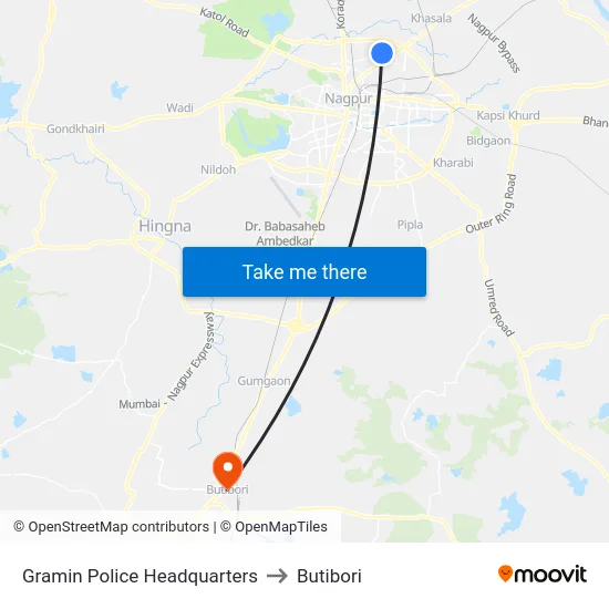 Gramin Police Headquarters to Butibori map