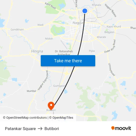 Patankar Square to Butibori map