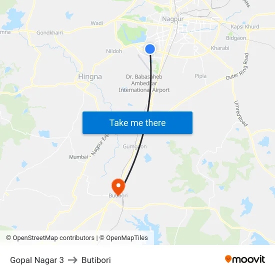 Gopal Nagar 3 to Butibori map