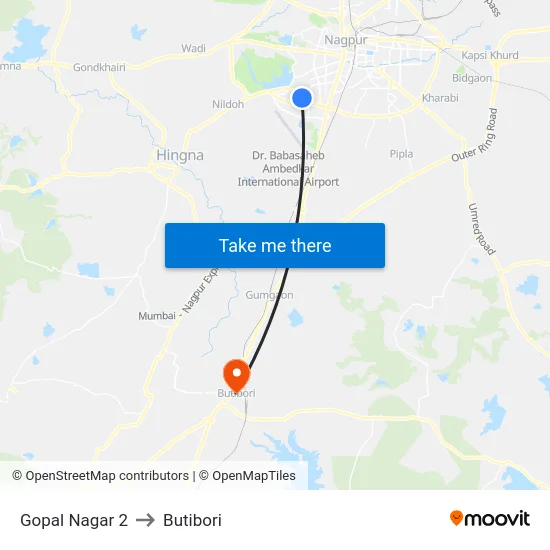 Gopal Nagar 2 to Butibori map