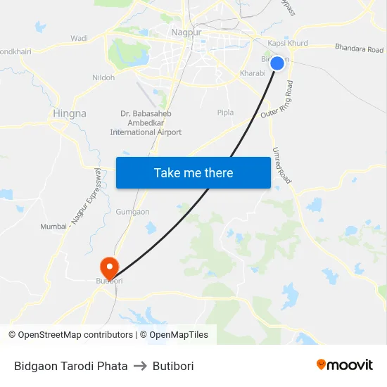 Bidgaon Tarodi Phata to Butibori map