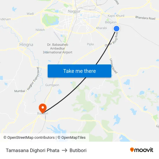 Tamasana Dighori Phata to Butibori map