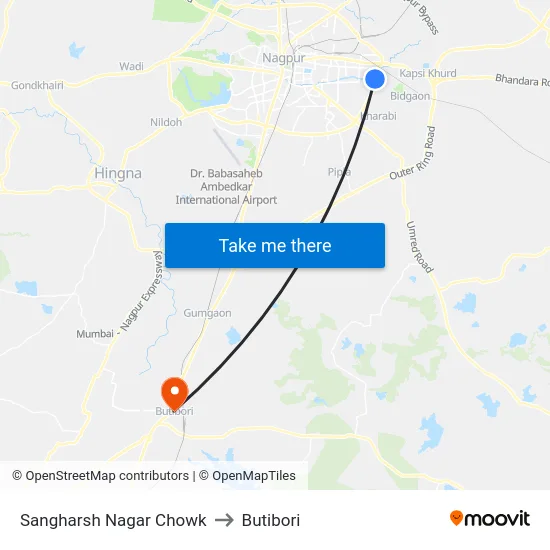 Sangharsh Nagar Chowk to Butibori map
