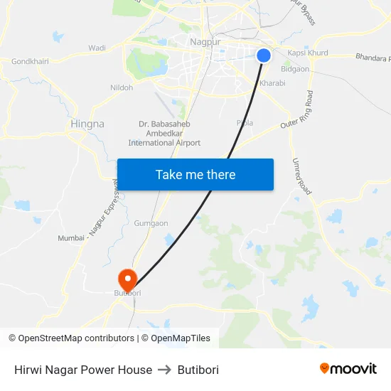 Hirwi Nagar Power House to Butibori map