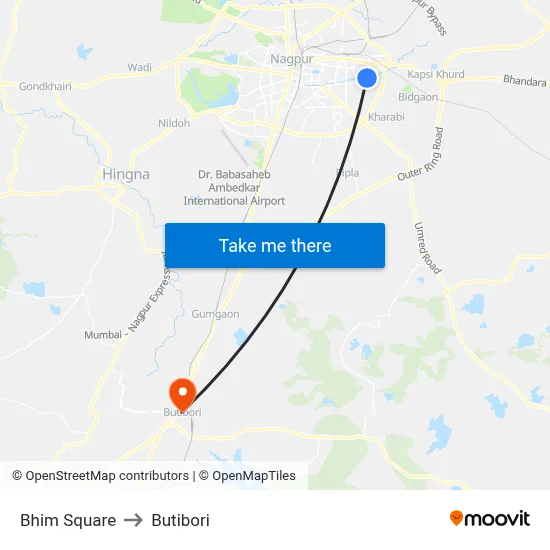 Bhim Square to Butibori map