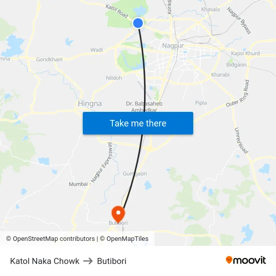 Katol Naka Chowk to Butibori map