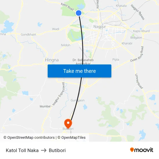 Katol Toll Naka to Butibori map