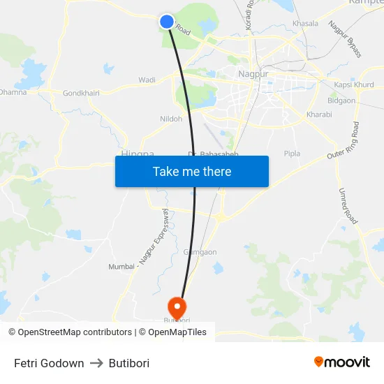 Fetri Godown to Butibori map