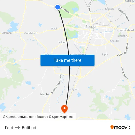 Fetri to Butibori map