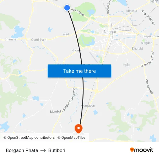 Borgaon Phata to Butibori map