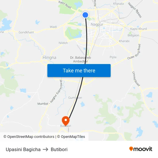 Upasini Bagicha to Butibori map