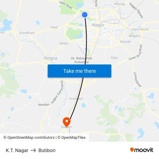 K.T. Nagar to Butibori map