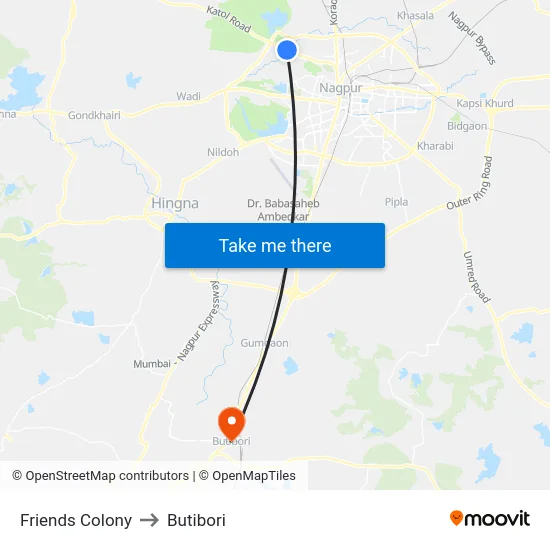 Friends Colony to Butibori map