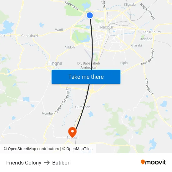 Friends Colony to Butibori map