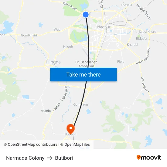 Narmada Colony to Butibori map
