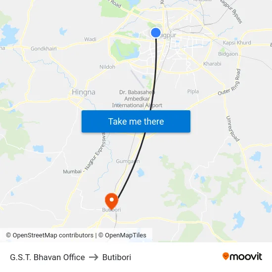 G.S.T. Bhavan Office to Butibori map