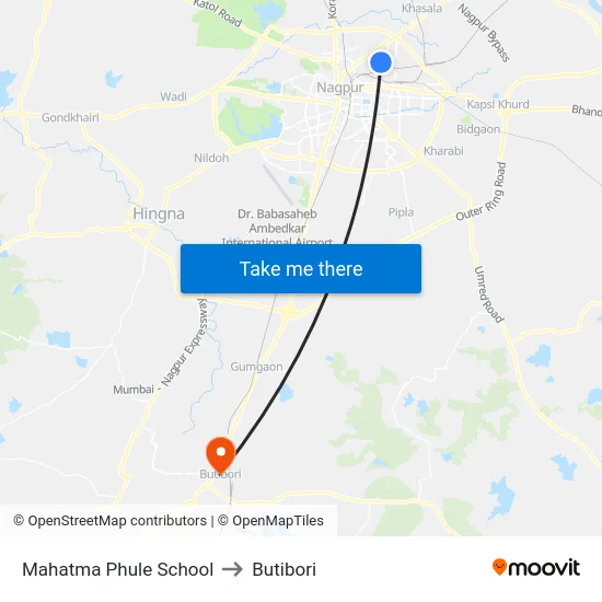 Mahatma Phule School to Butibori map