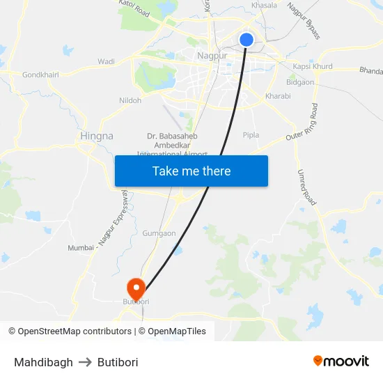 Mahdibagh to Butibori map