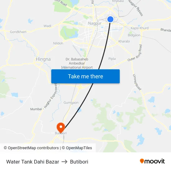 Water Tank Dahi Bazar to Butibori map