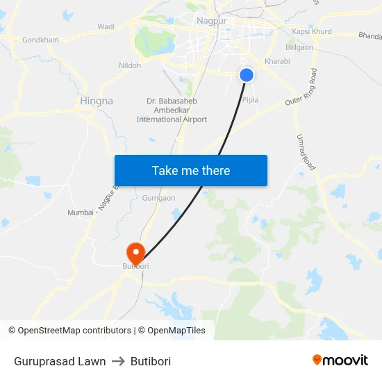 Guruprasad Lawn to Butibori map