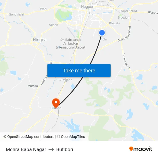 Mehra Baba Nagar to Butibori map