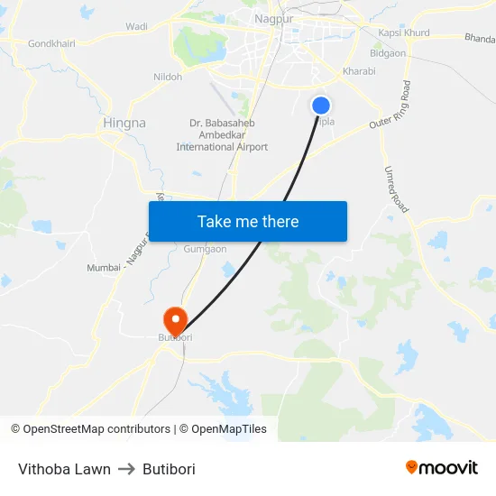 Vithoba Lawn to Butibori map