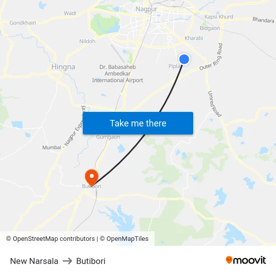 New Narsala to Butibori map
