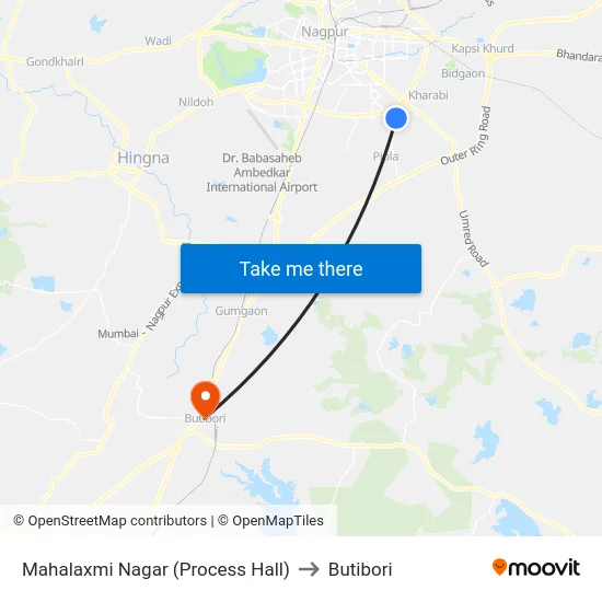 Mahalaxmi Nagar (Process Hall) to Butibori map