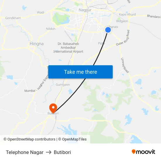 Telephone Nagar to Butibori map