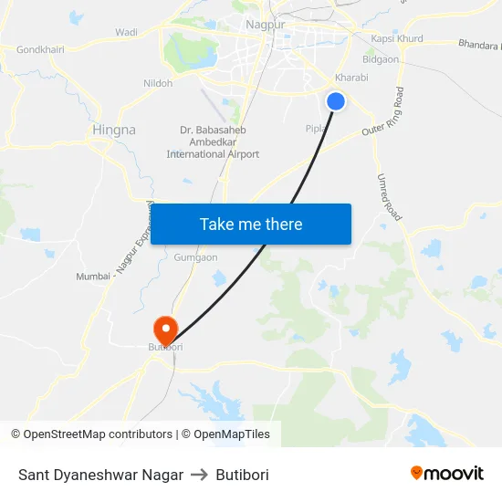 Sant Dyaneshwar Nagar to Butibori map