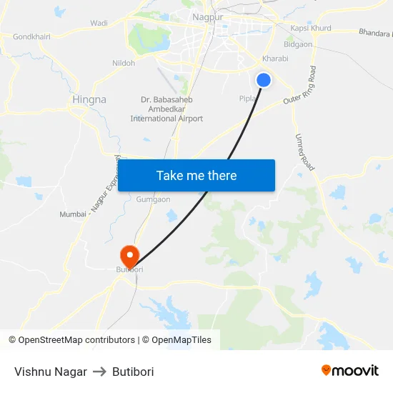 Vishnu Nagar to Butibori map