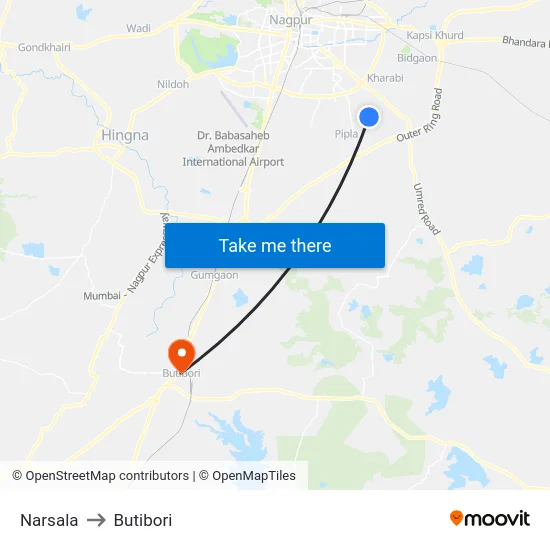 Narsala to Butibori map