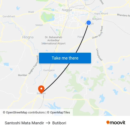 Santoshi Mata Mandir to Butibori map