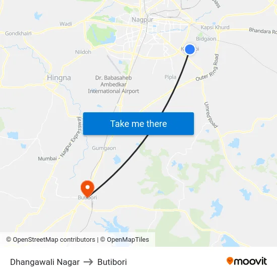Dhangawali Nagar to Butibori map