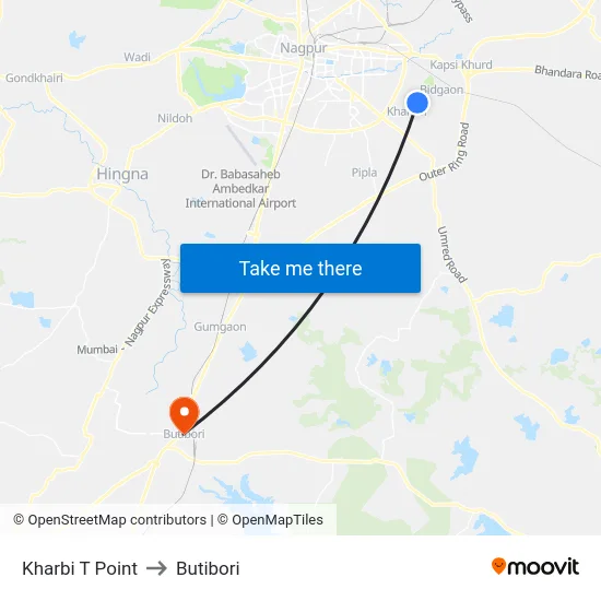 Kharbi T Point to Butibori map