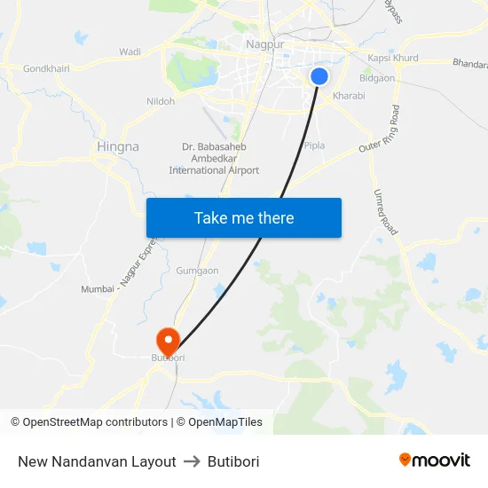 New Nandanvan Layout to Butibori map